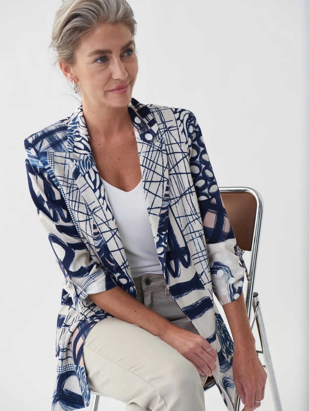 Joseph Ribkoff Abstract Navy & Cream Women's Blazer Jacket